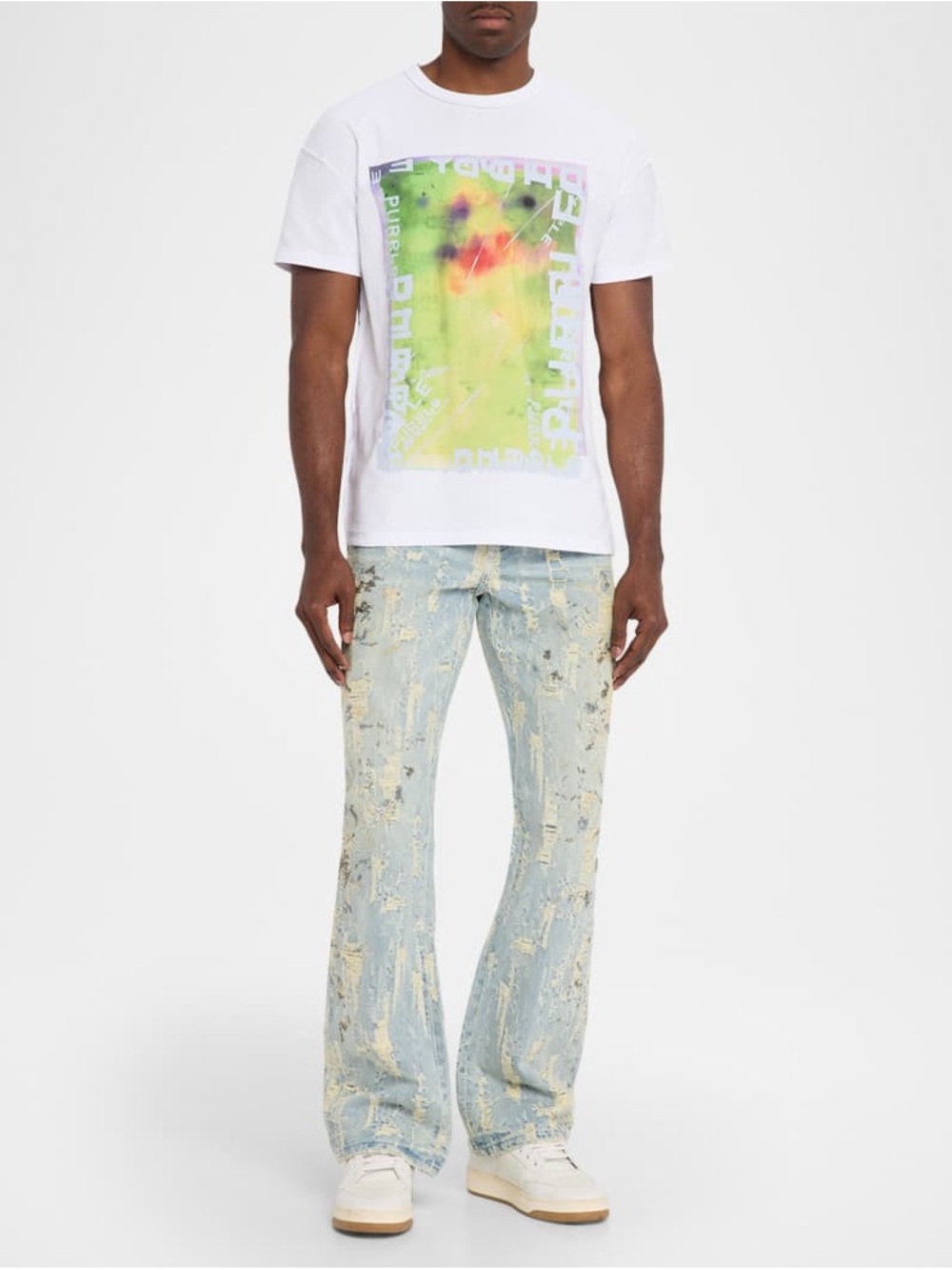 Men's P018 Bead Splatter Destroyed Baggy Denim Jeans